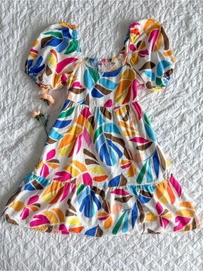 Tabitha Brown Target Linen Blend Puff Sleeve Dress Multicolored XS Pockets